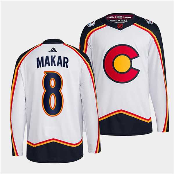 Mens Colorado Avalanche #8 Cale Makar White 2022-23 Reverse Retro Stitched Jersey Dzhi->colorado avalanche->NHL Jersey